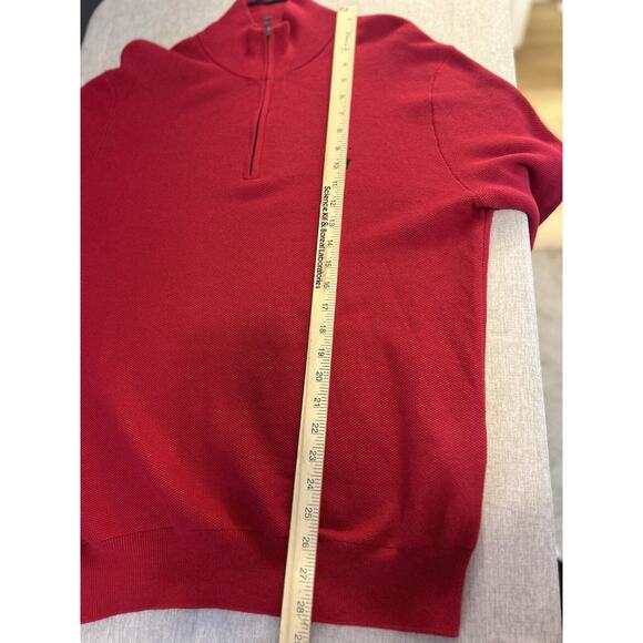 Polo Ralph Lauren Mesh Knit Cotton Quarter Zip Red Black Pony Sweater Medium - Picture 6 of 10